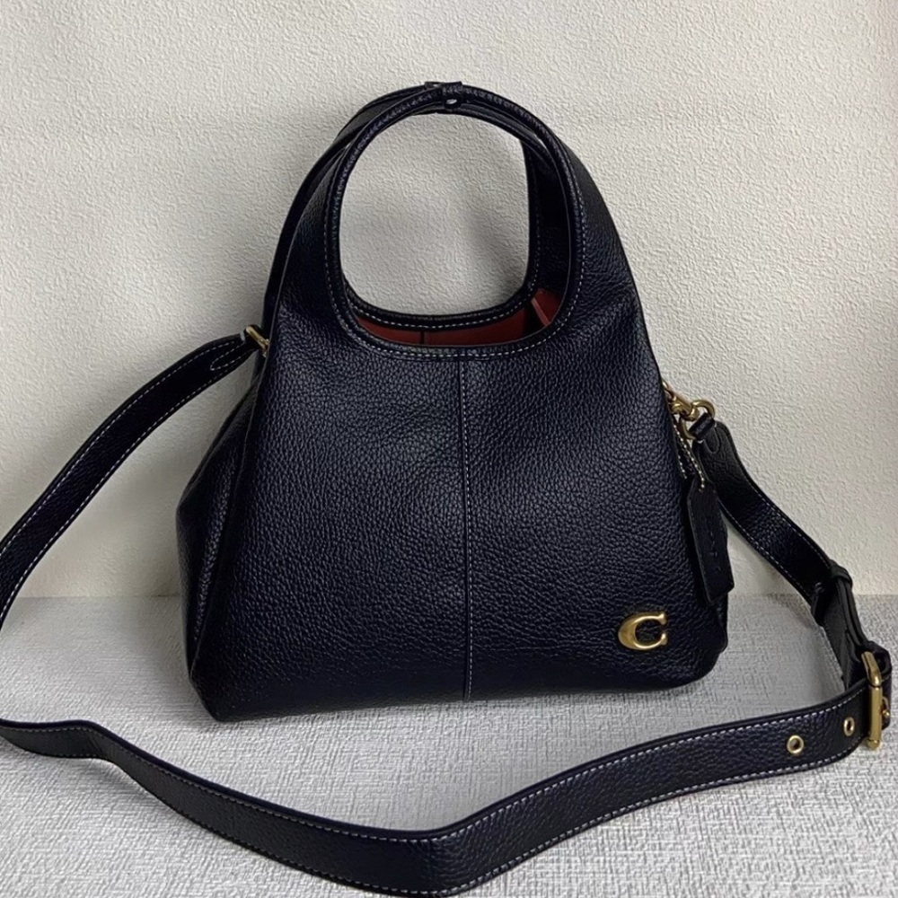 Coach Black Pebbled Leather Shoulder Bag with Gold Accents - Picture 3 of 9